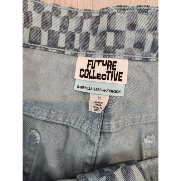 New Y2K Future Collective Gabriella Karefa Johnson Blue Check Wide Leg Jeans 14 - Picture 4 of 8